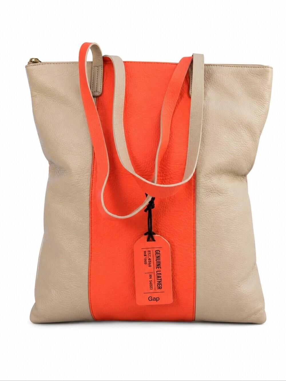 GAP Two-tone Neon Coral Colorblock Vertical Leather Bag
